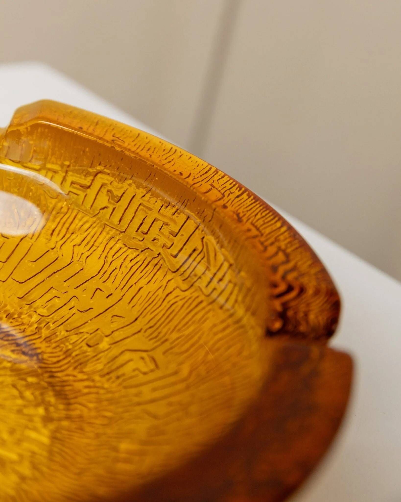 Amber Glass Ashtray - Vintage Textured Glass, Italy 1980s, Decorative Retro Gift
