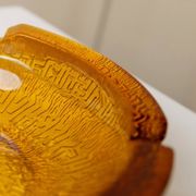 Amber Glass Ashtray - Vintage Textured Glass, Italy 1980s, Decorative Retro Gift