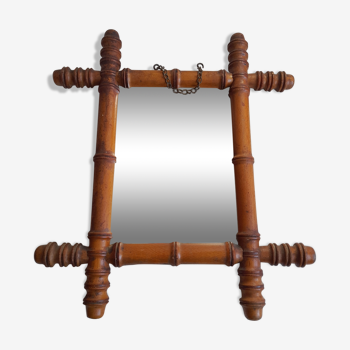 Very old mirror imitation bamboo turned wood