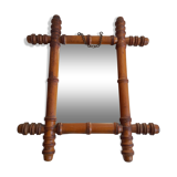Très ancien miroir imitation bambou bois tourné