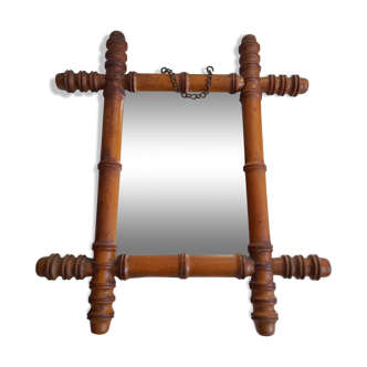 Very old mirror imitation bamboo turned wood