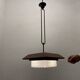 1950s Wood, Bronze & Opaline Glass Pendant Light