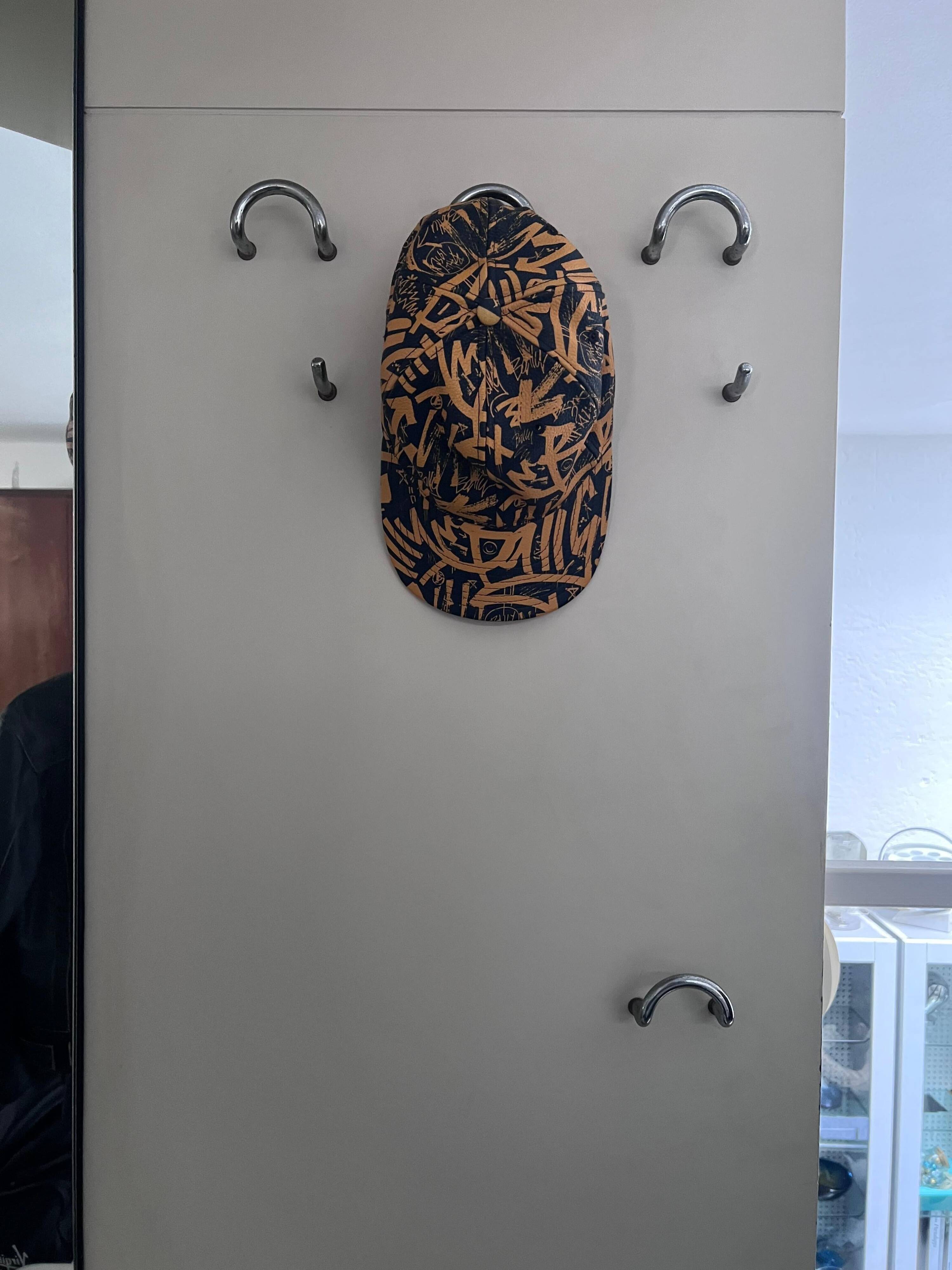 1960s Mid-Century Modern White Wood Corner Coat Hanger with Mirror