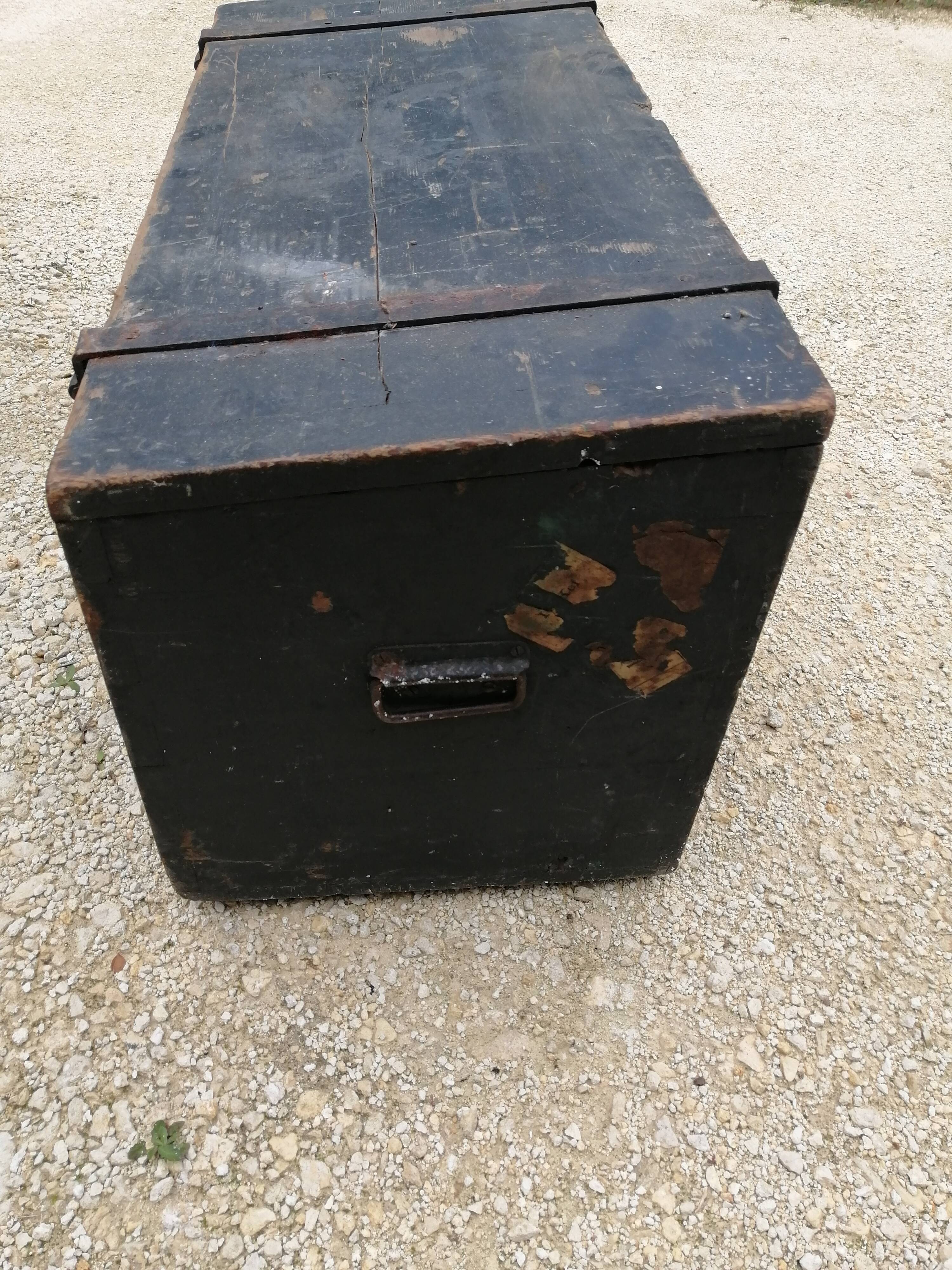 Old vintage wooden travel trunk