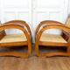 Pair of Teak Armchairs with Woven Rattan Seats, Colonial Art Deco, 1925