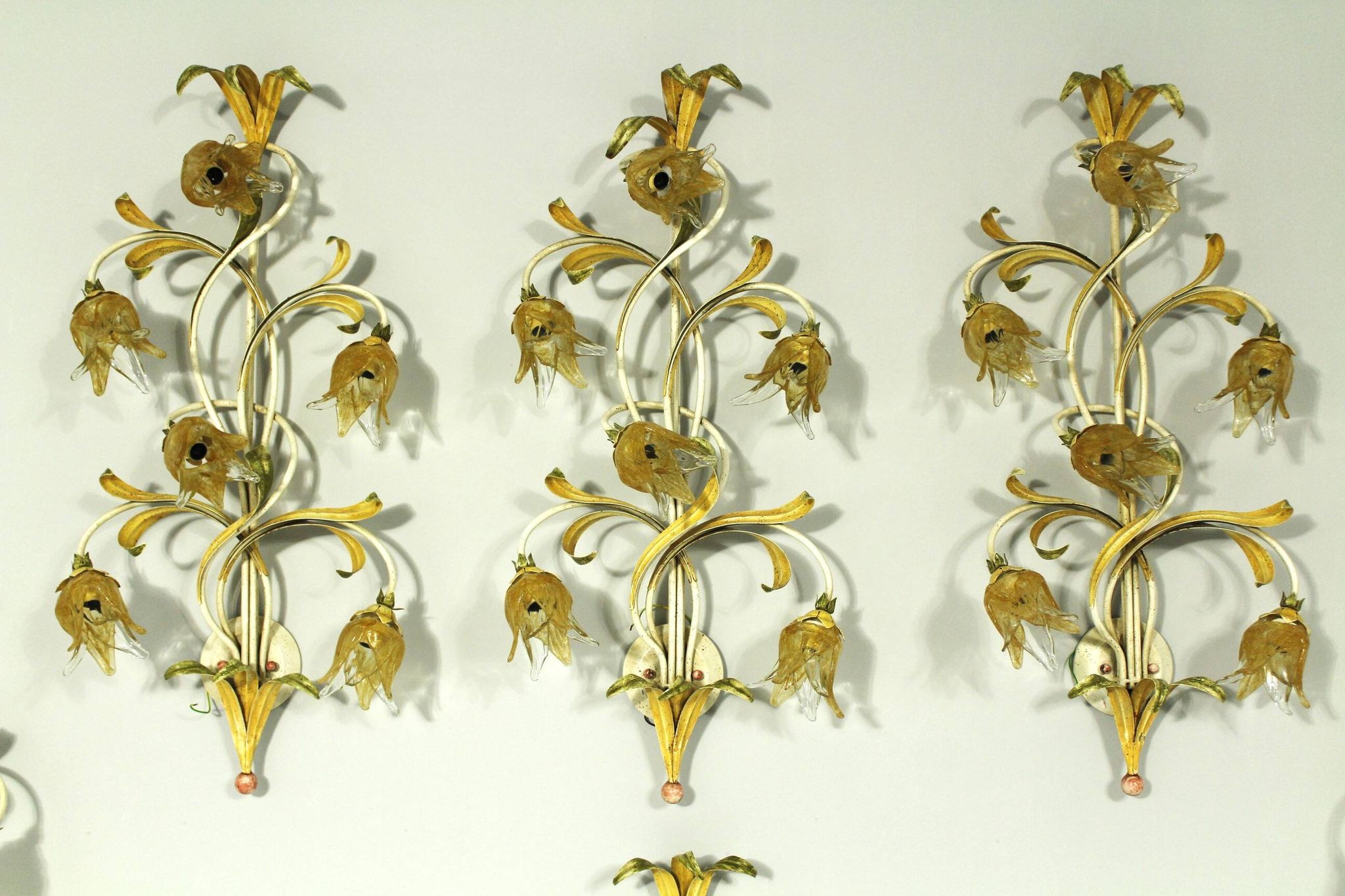 Set of 10 Wall Lights from colored hand crafted iron and Murano glass