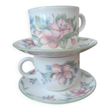 Royal Doulton "Carmel" 1991 | 2 tasses & sous-tasses décor floral