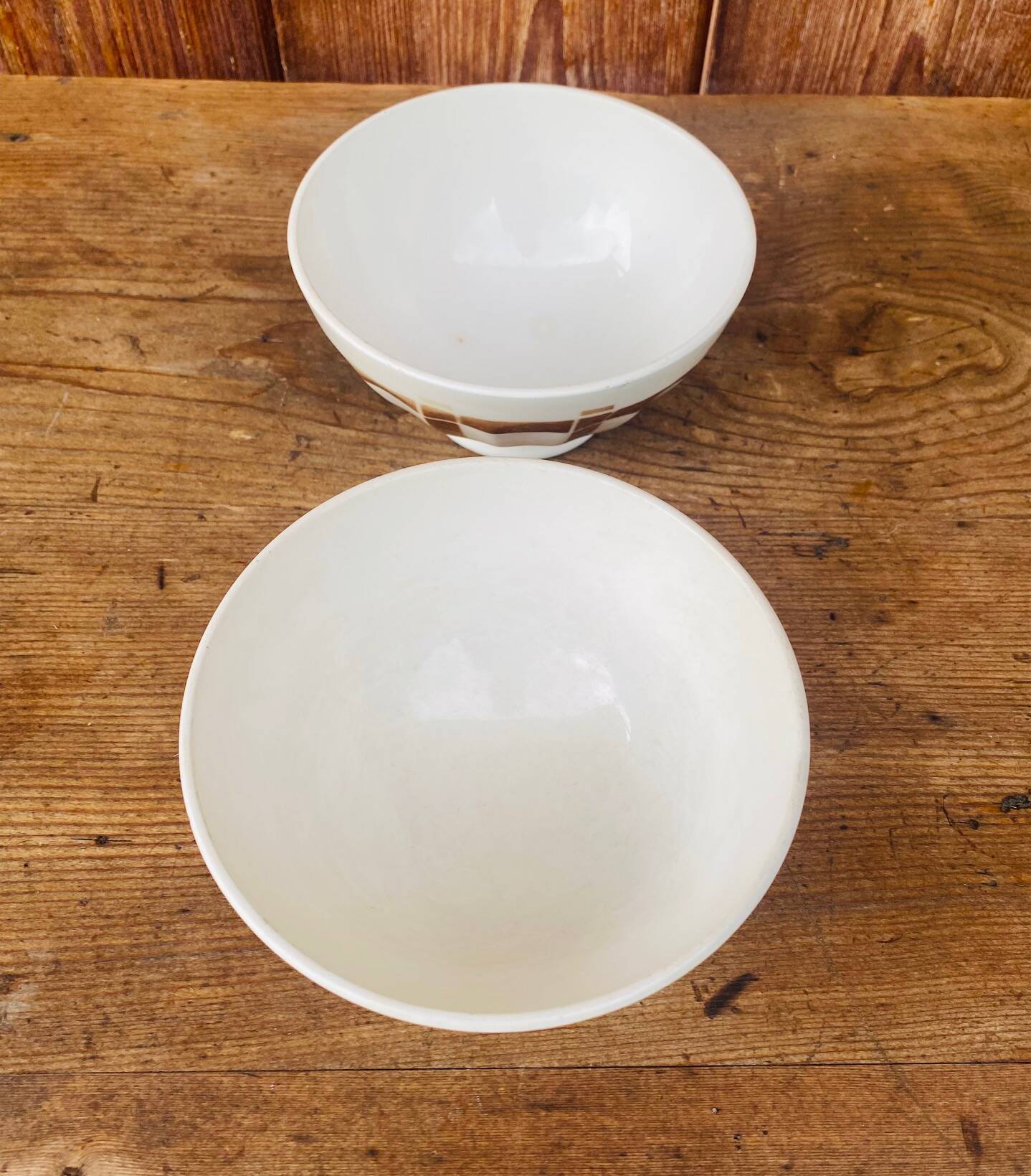Pair of antique bowls, brown tablecloth model, Digoin Sarreguemines