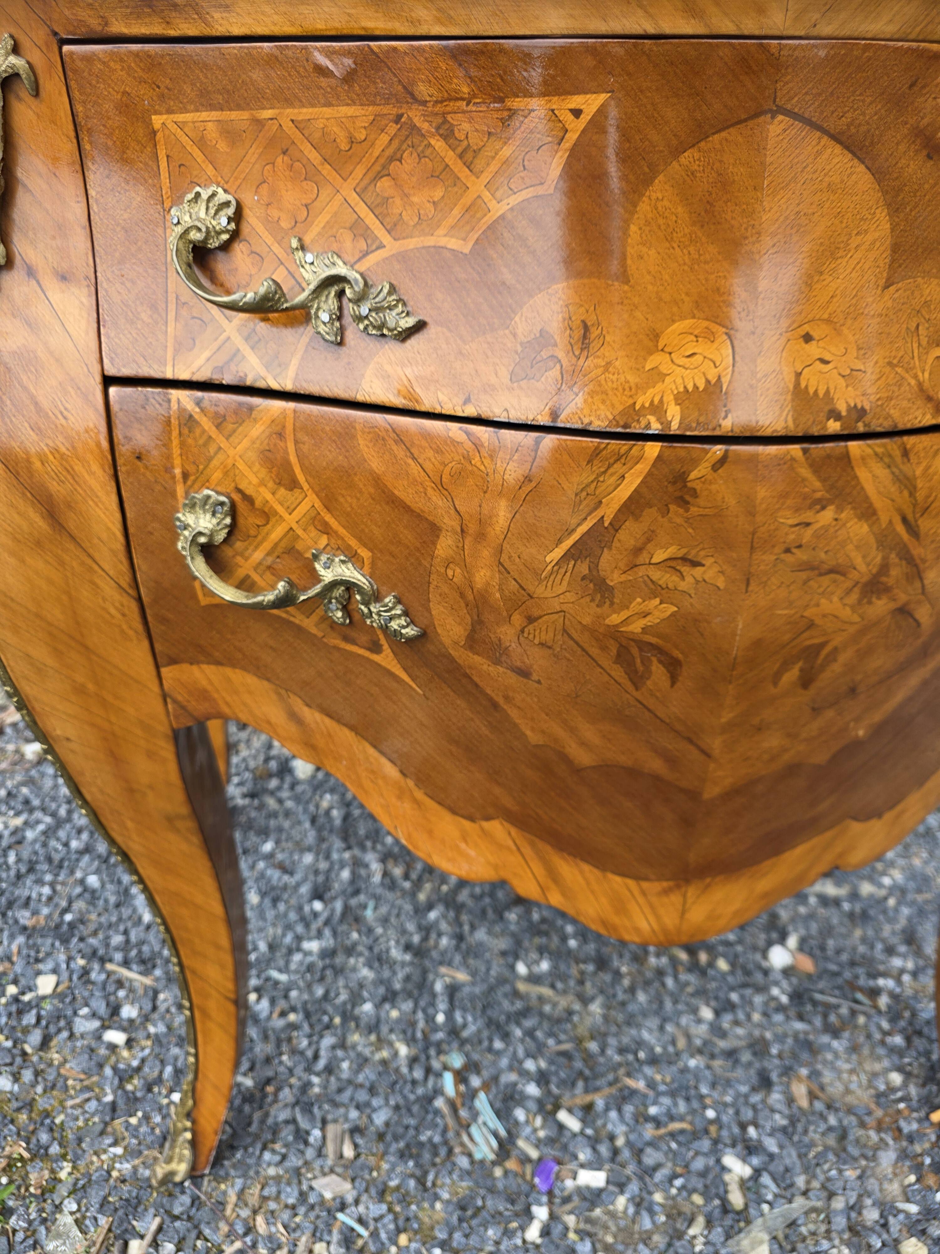 Curved Louis XV style commode in marquetry, mid-20th century.