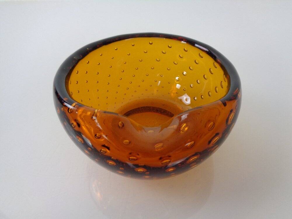 Amber Sommerso Murano Glass Ashtray, Italy, 1960s