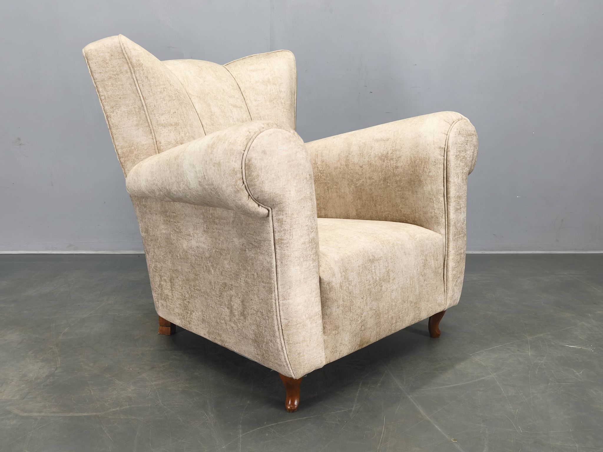 Italian Mid Century Velvet Lounge Armchair, 1950s