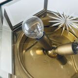 Art Deco hexagonal ceiling light in brass and glass
