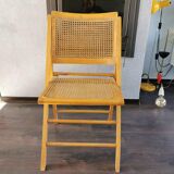 Vintage wooden folding chair with 1970 rattan seat and back