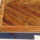 Antique solid walnut table with marquetry and extensions.