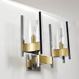 Gaetano Sciolari Large Wall Sconces / Sconces, Chrome, Brass, Glass, 1970s