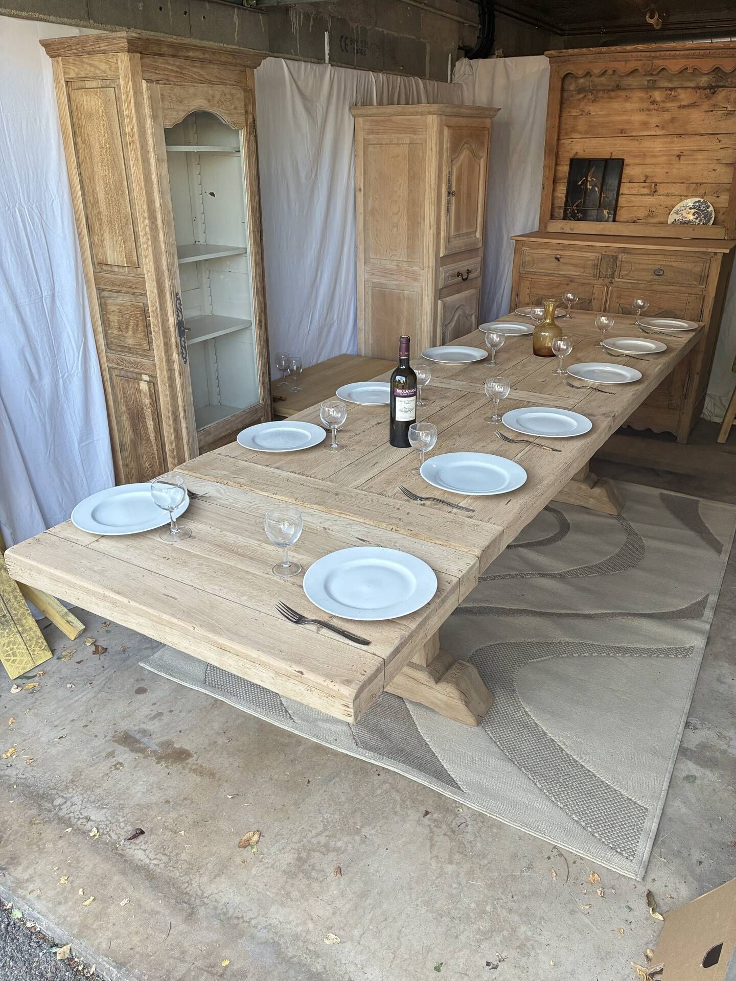 Monastery table with extensions in solid oak
