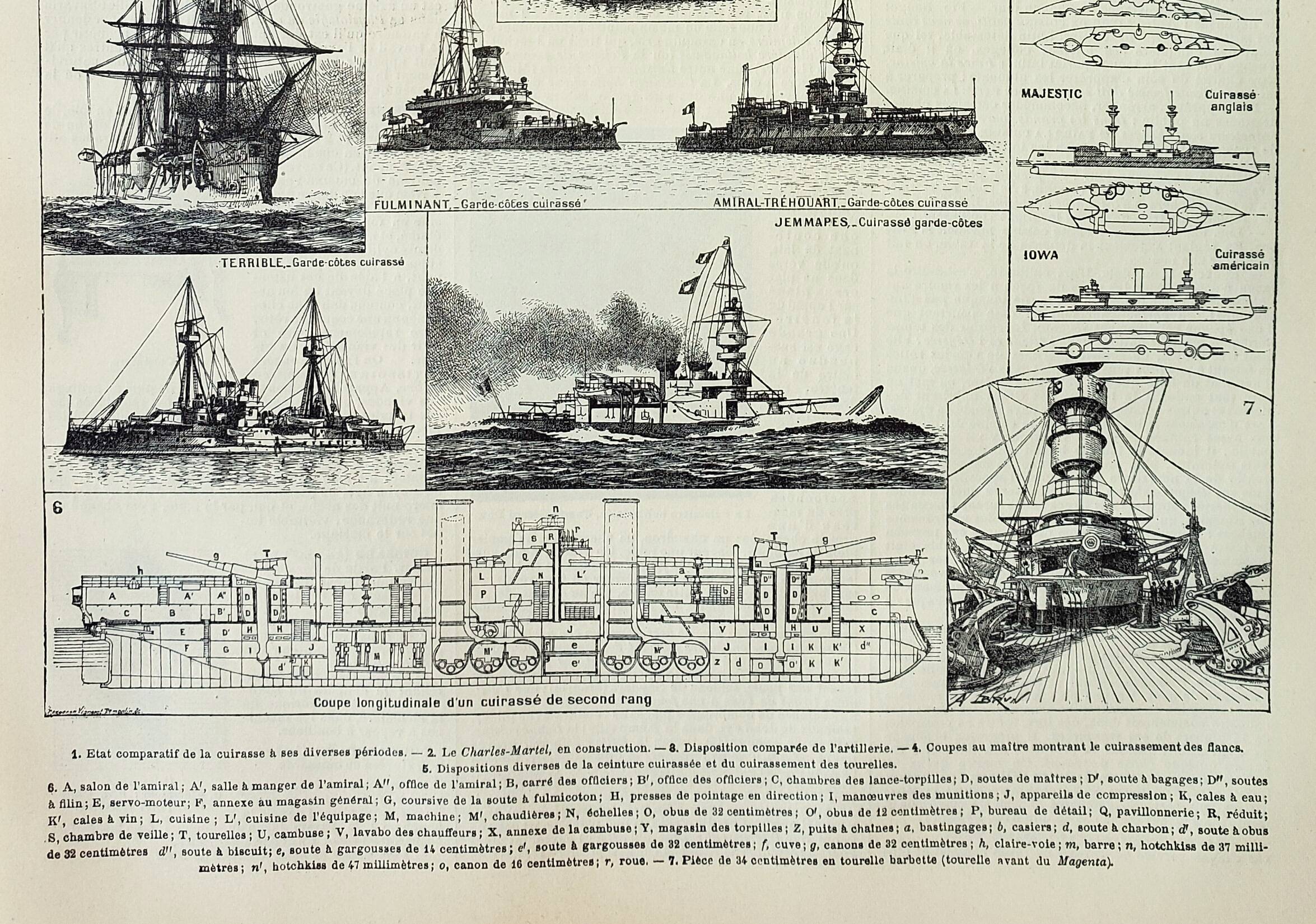 Old engraving 1898, Old battleship, ship, navy • Lithograph, Original plate