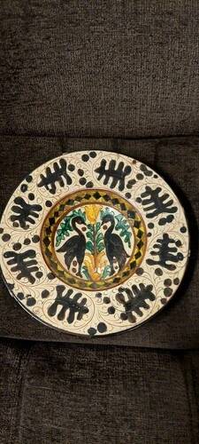 Ceramic Plate with Stylized Birds Graffito Style Pesaro Faenza Early 900