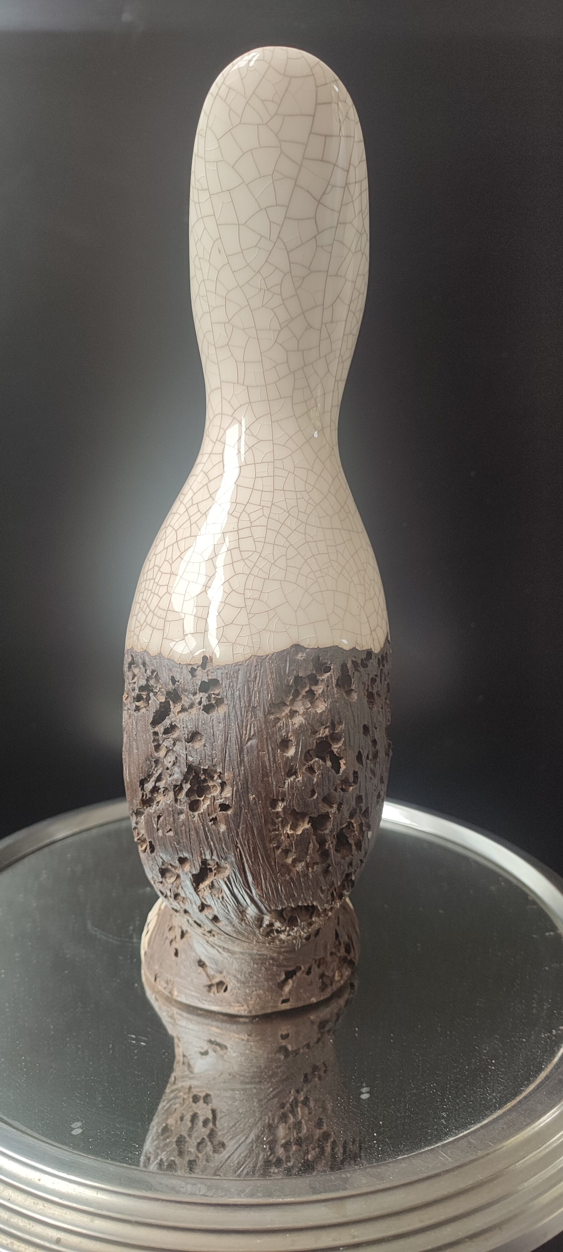 Vase Pichet "Forme Libre" Raku et Bois vermoulu (1960/70)