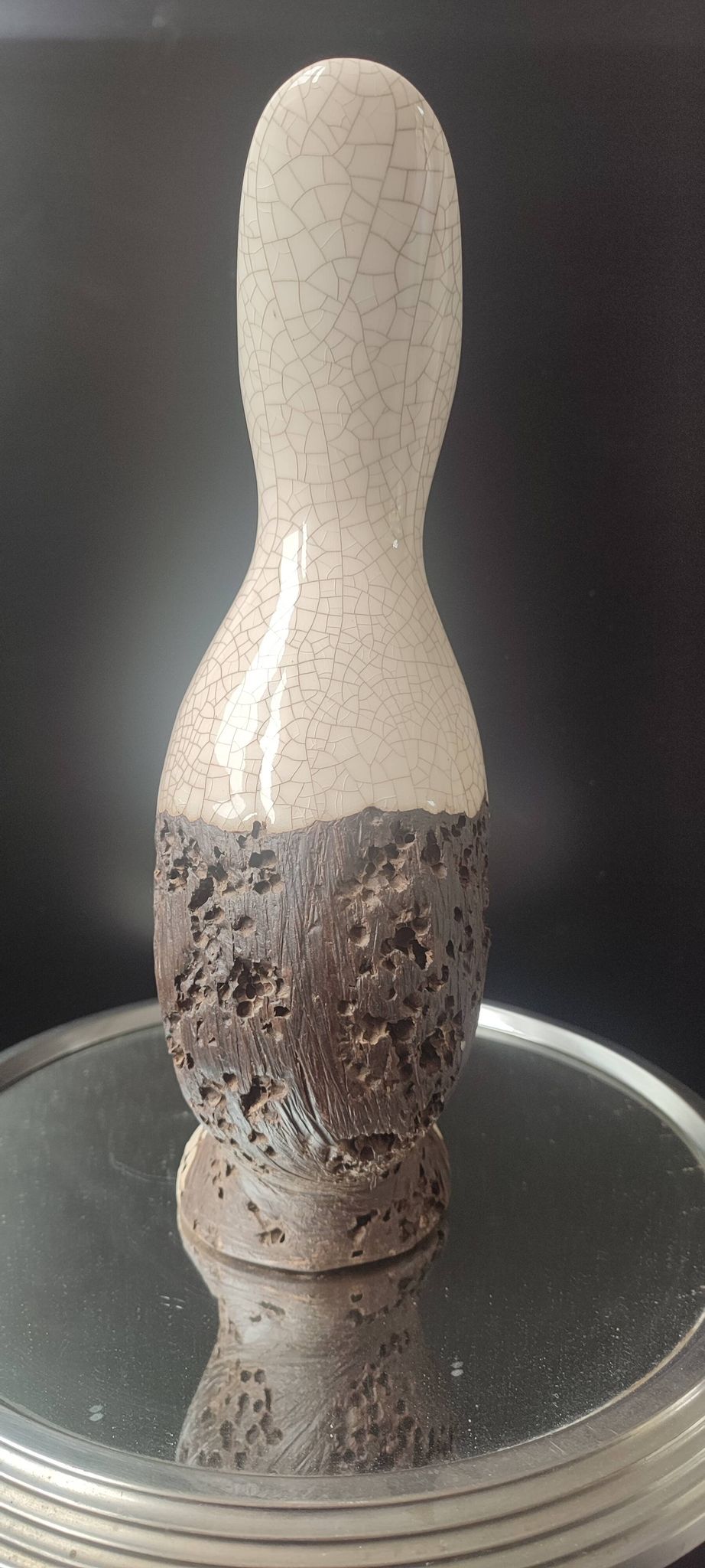 Vase Pichet "Forme Libre" Raku et Bois vermoulu (1960/70)