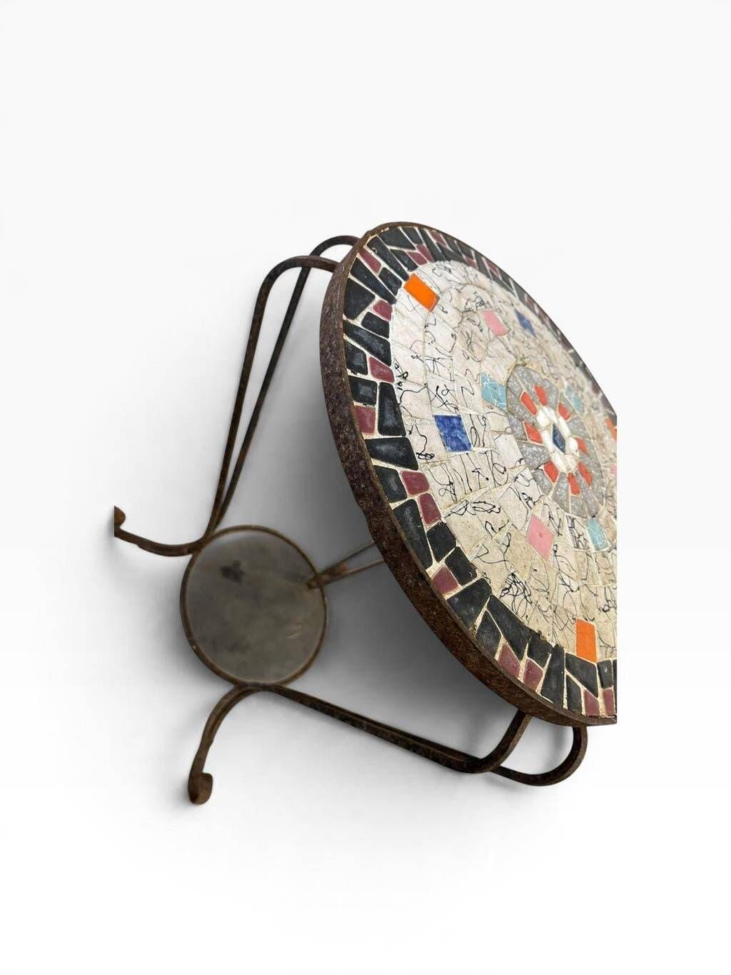 Vintage metal side table/plant table with mosaic.