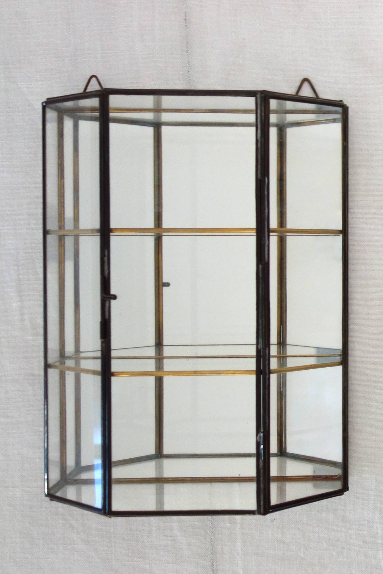 Vintage Wall Display Cabinet Glass, brass and mirror