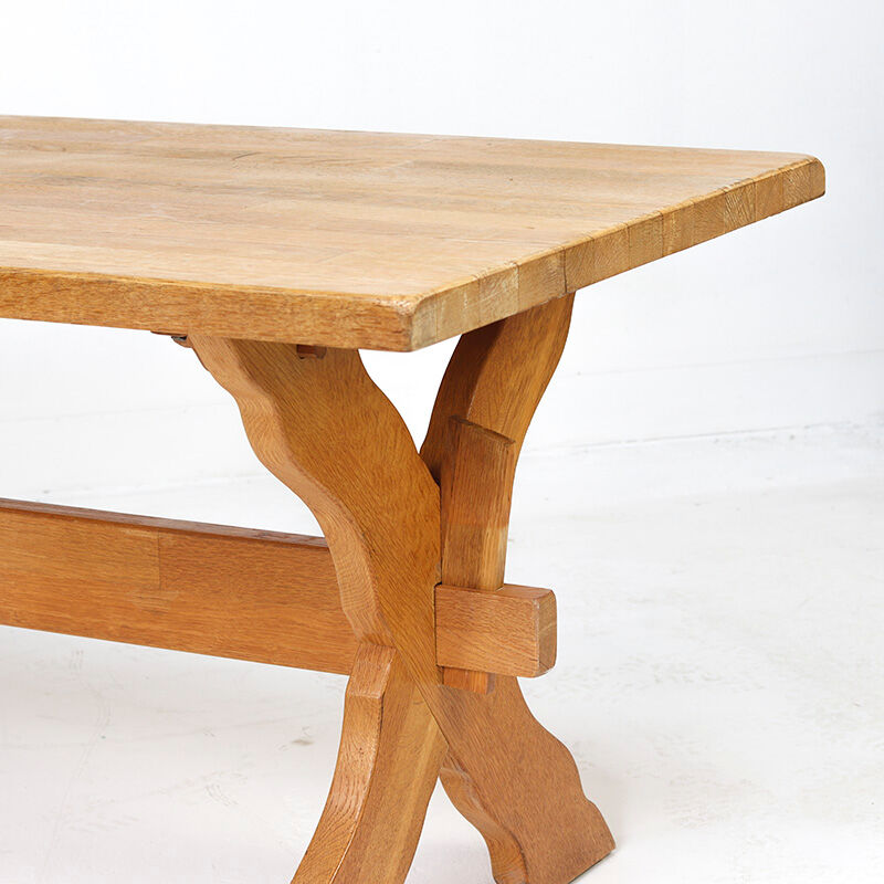 Large Oak Vintage Mid Century Brutalist dining table