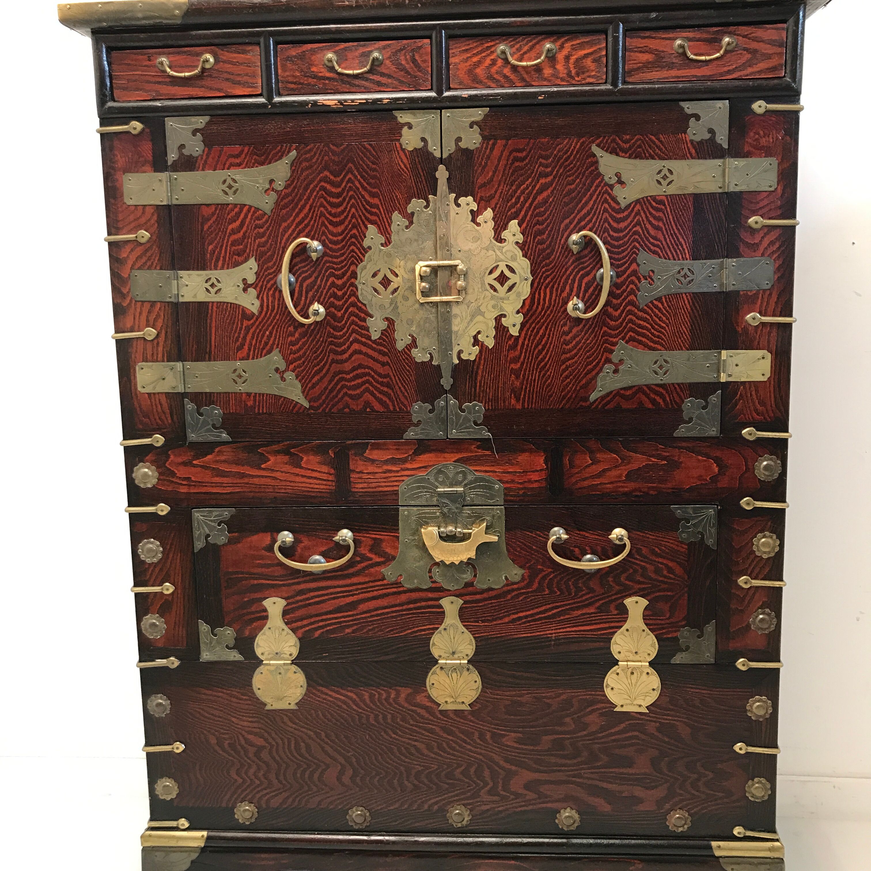 Furniture antique Korean storage box 1910 in wood and brass
