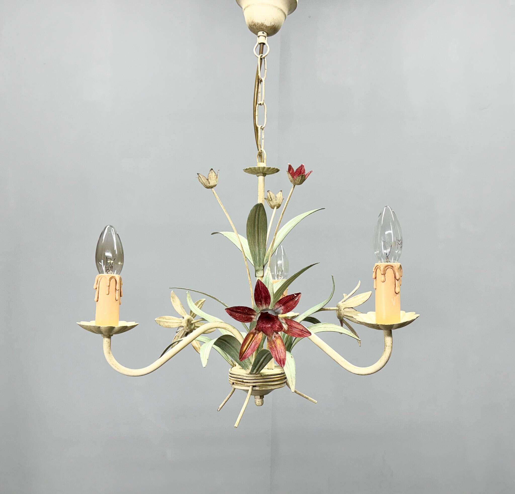 Vintage Metal Floral Chandelier, France, 1970's