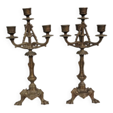 Pair of antique candelabra in patinated bronze spelter