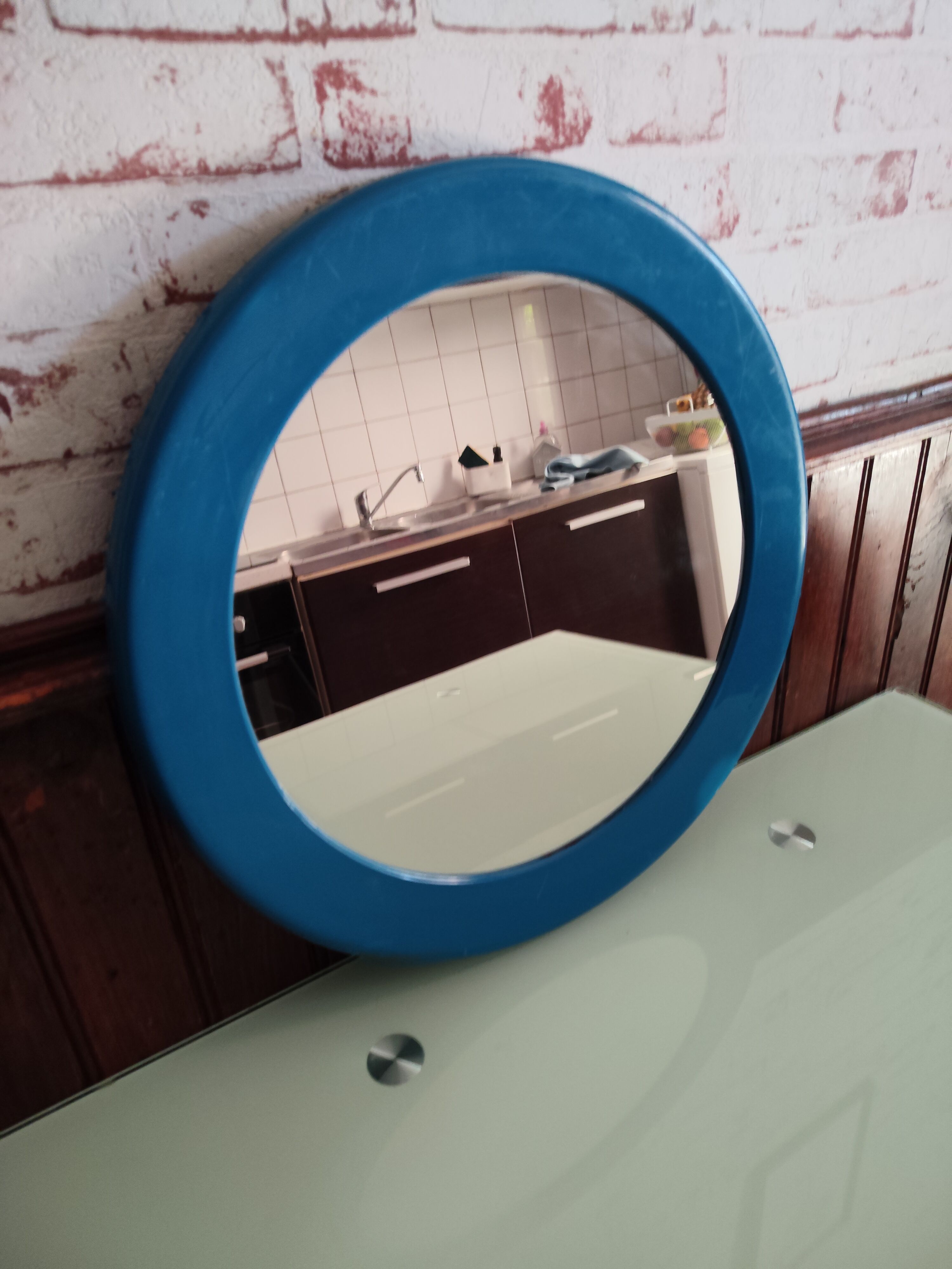 Vintage orange round mirror Syla 1970s