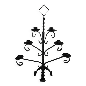 Chandelier ancien fer forgé bougeoir brutaliste vintage candlestick