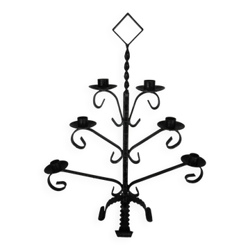 Antique wrought iron candlestick, brutalist candle holder, vintage candlestick