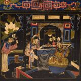 Malle d’opéra ancienne de couleur foncée avec détails floraux (c.1900) #1
