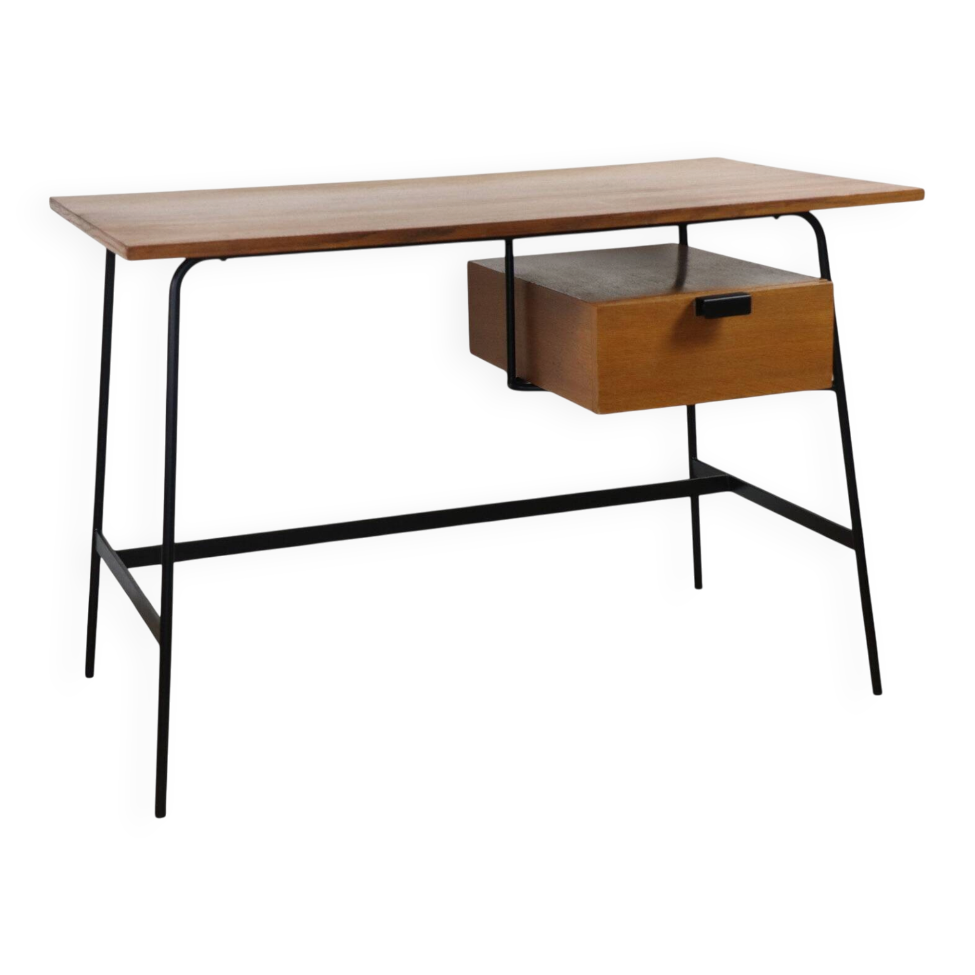 Bureau CM178 Pierre Paulin pour Thonet en chêne et métal noir – Années 1950