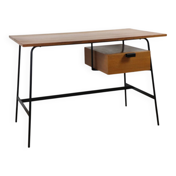 Bureau CM178 Pierre Paulin pour Thonet en chêne et métal noir – Années 1950