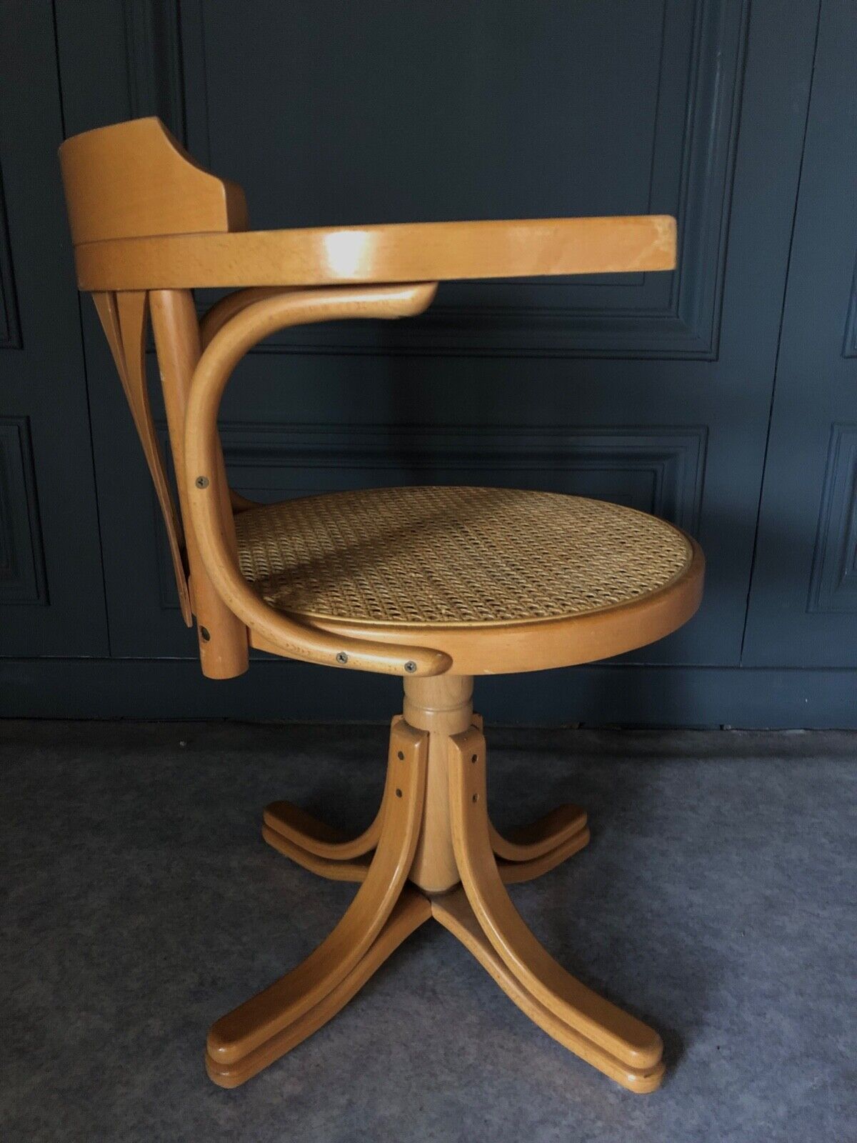 Armchair american turning desk wood hanger chene clair 1960 cannage