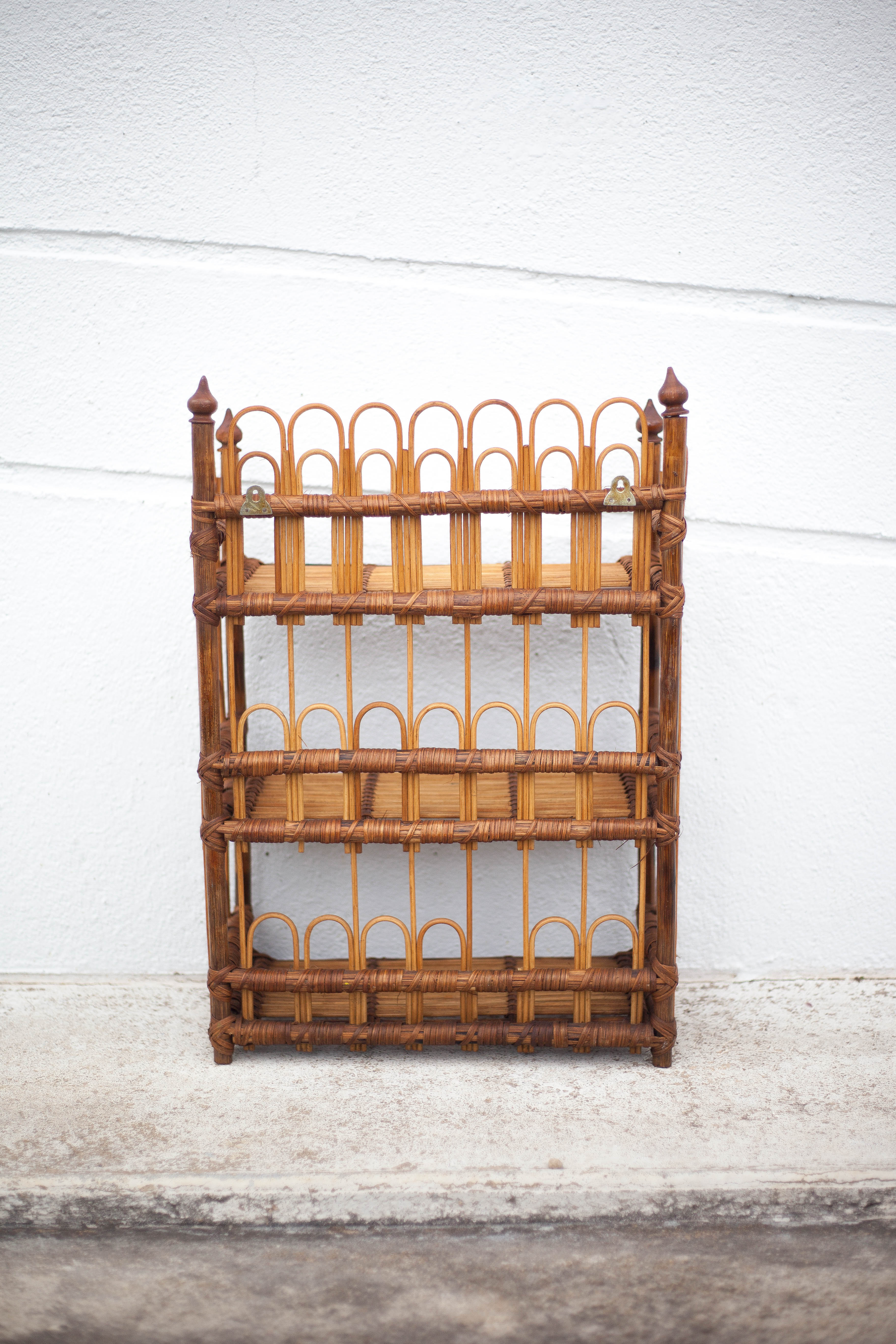 Vintage rattan wall shelf
