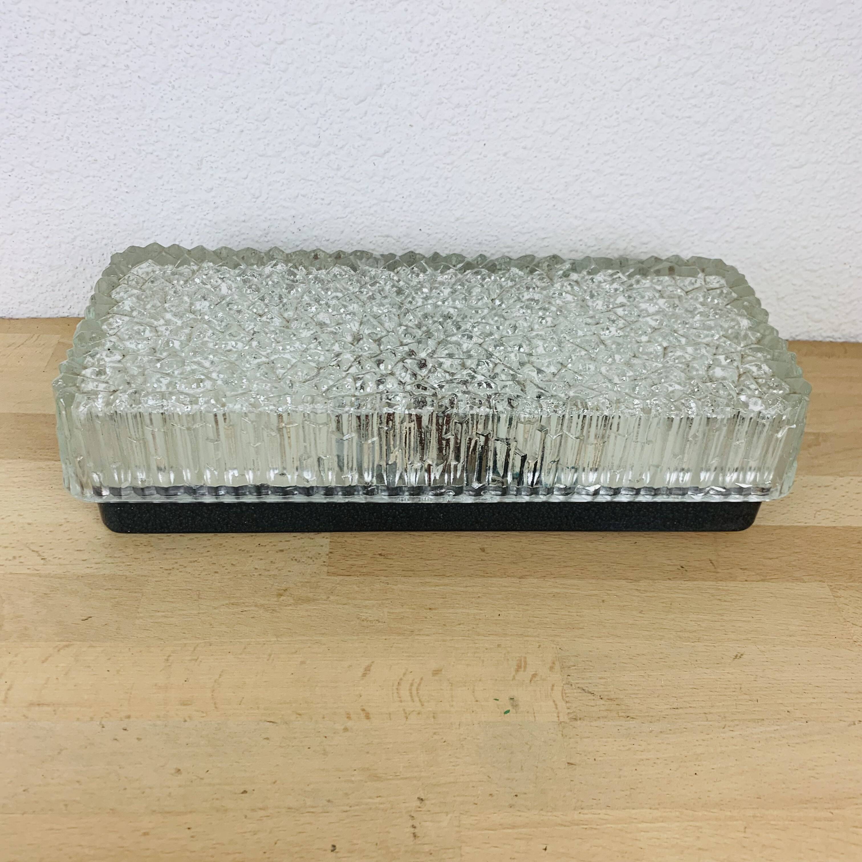 Holophane rectangular wall light in chiseled glass from the 60s
