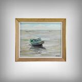 Painting "Boat at Low Tide", signed J-P. Guinegault – 2nd part of the 20th century