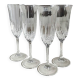 Lot of 4 x Large Champagne Flutes "Calp Concerto Champagne", in crystal chiseled with diamond patterns and diamond point finish. Height 21 cm