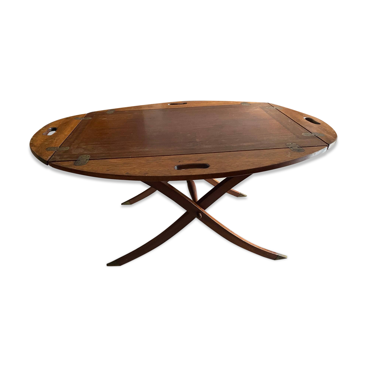 NAUTICAL STYLE FOLDING COFFEE TABLE WITH MAHOGANY BUTLER TOP