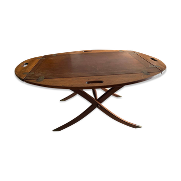 NAUTICAL STYLE FOLDING COFFEE TABLE WITH MAHOGANY BUTLER TOP