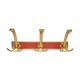 Vintage bistro coat rack with 3 patères gold and red hooks