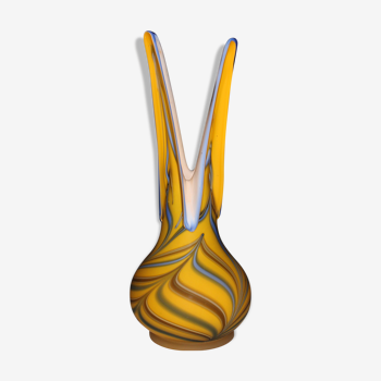 Vase coloré jaune pâte de verre années 1980