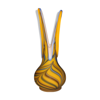 Vase coloré jaune pâte de verre années 1980