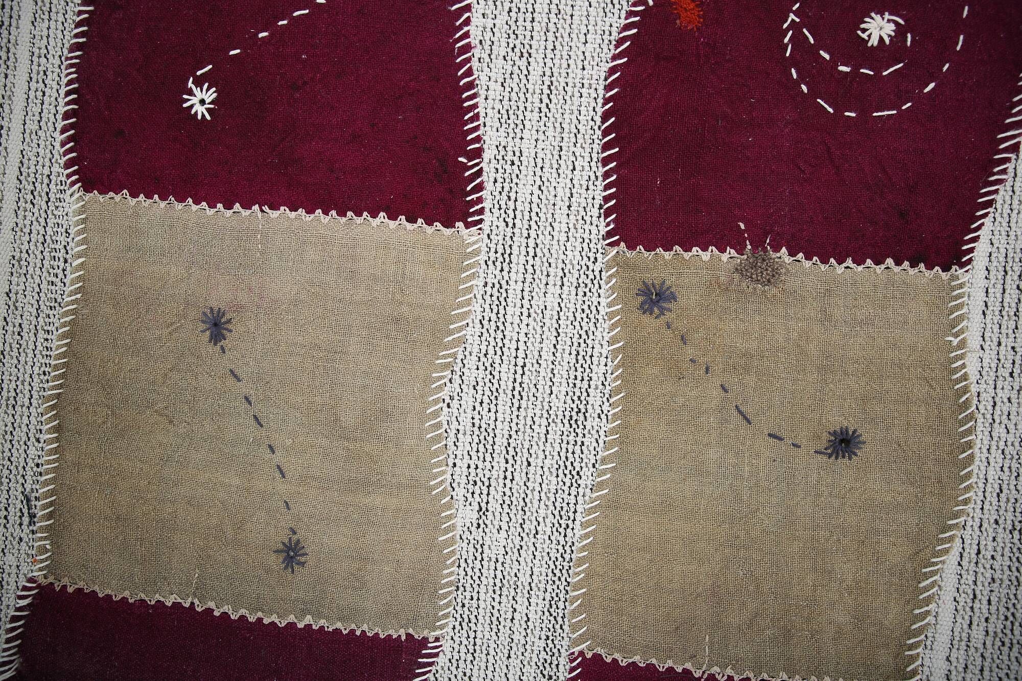 Wine Color Vintage Textile Wall Hanging, Handwoven Tapestry, 106x116 Cm