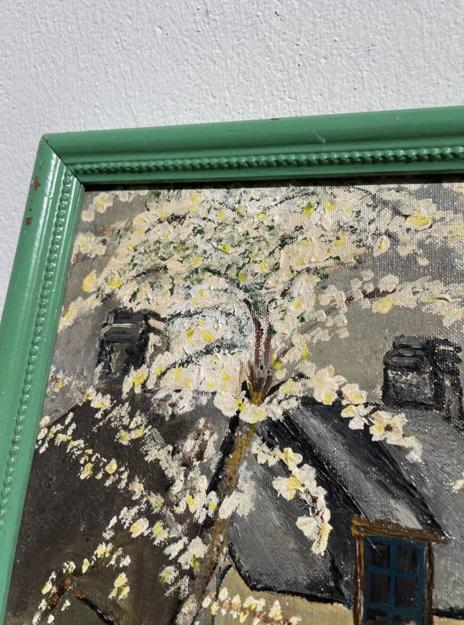 Painting of a farm in a landscape, oil on canvas with frame