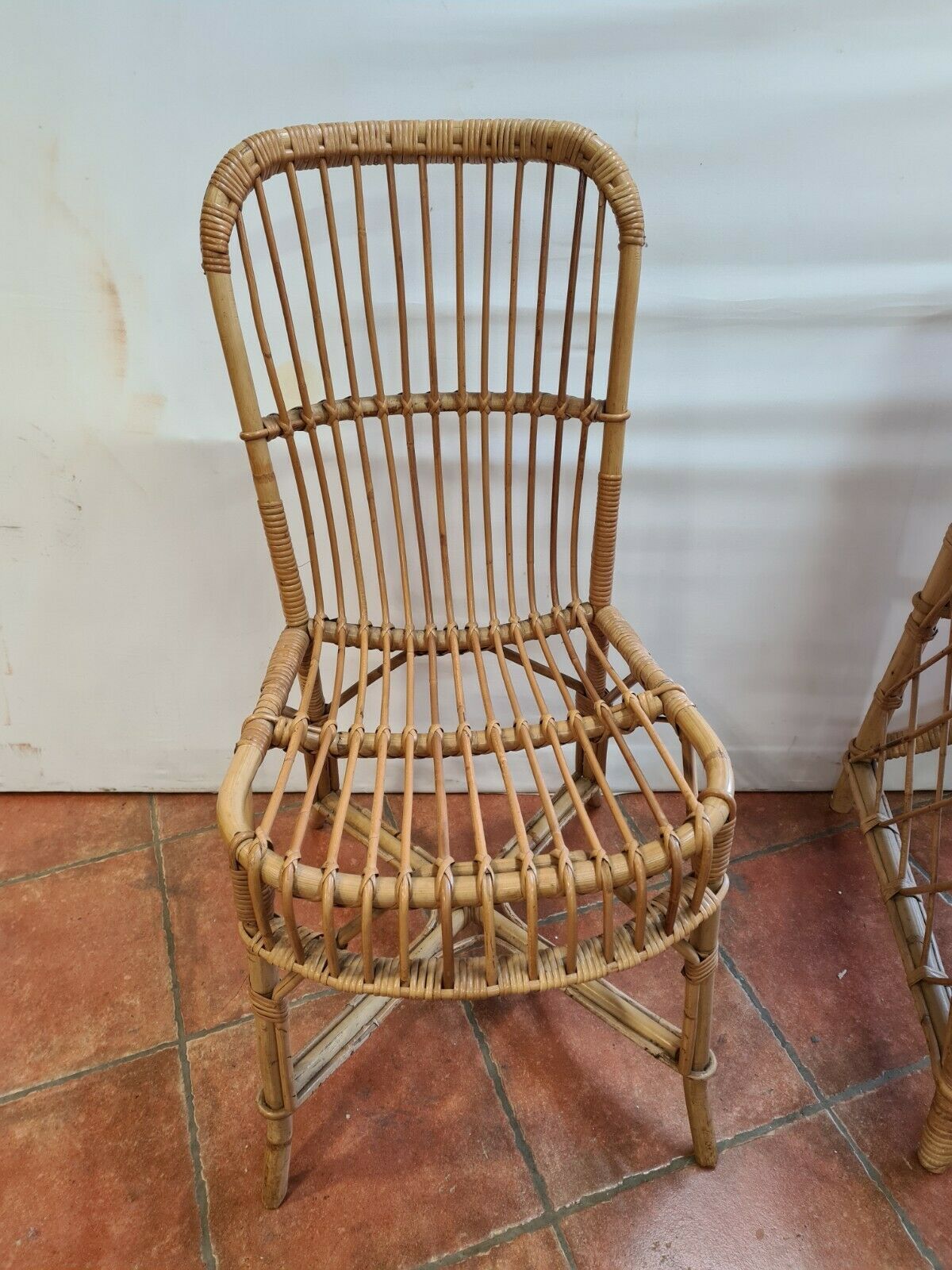 Vintage rattan desk with his chair