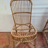 Vintage rattan desk with his chair